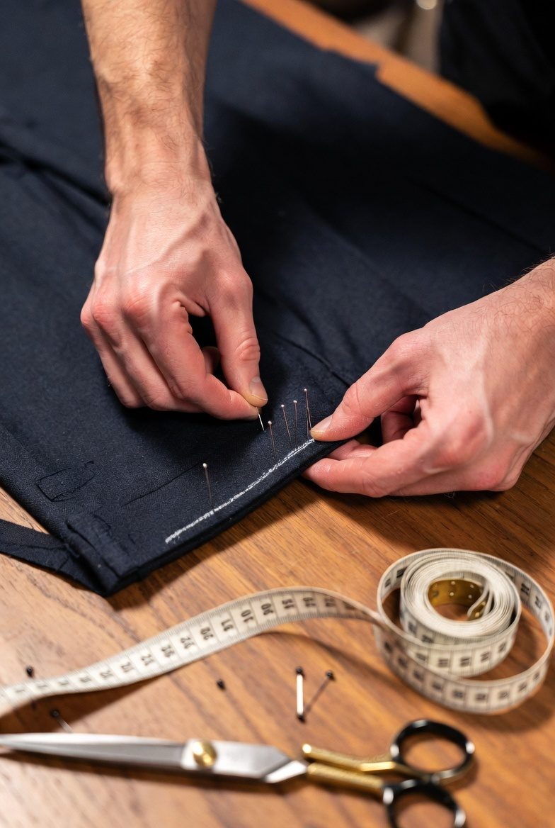 Pinning and chalking a hem by hand